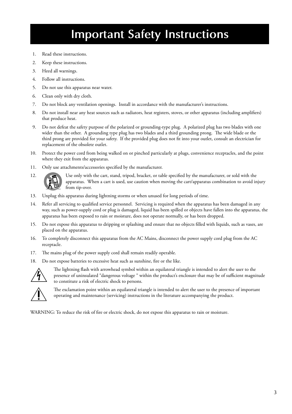 Important safety instructions | Classe Audio CDP-300 User Manual | Page 3 / 50