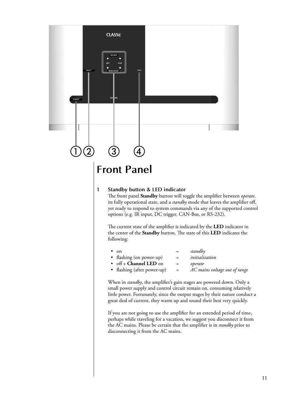 Front panel | Classe Audio CA-2200 User Manual | Page 11 / 30