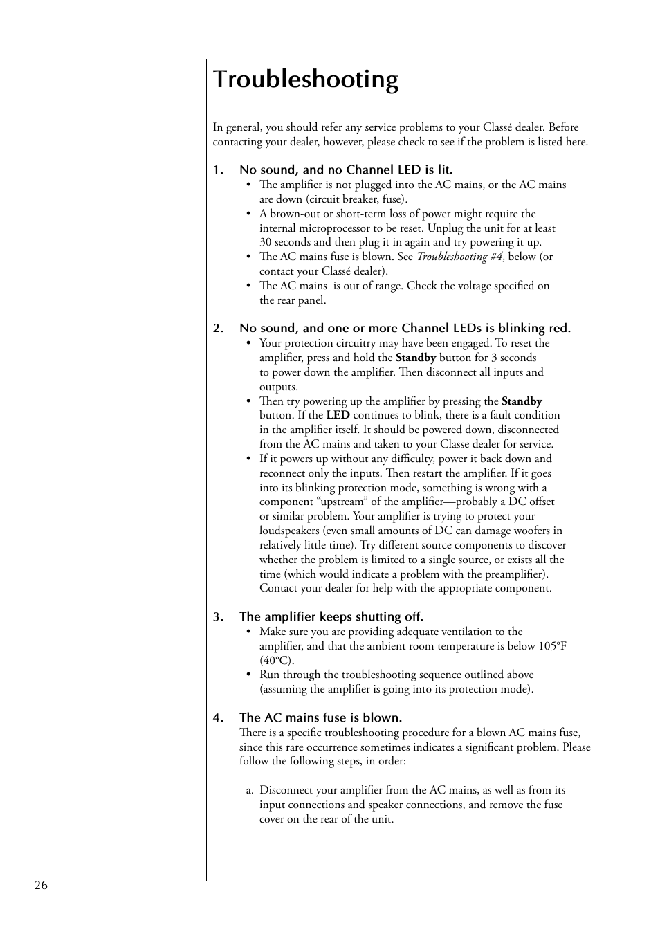 Troubleshooting | Classe Audio CA-2200 User Manual | Page 26 / 30