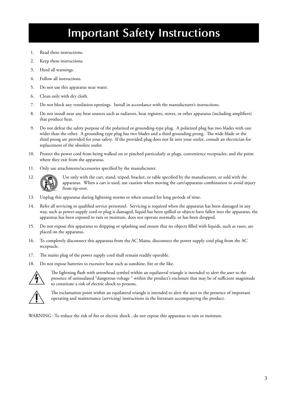 Important safety instructions | Classe Audio CA-2200 User Manual | Page 3 / 30