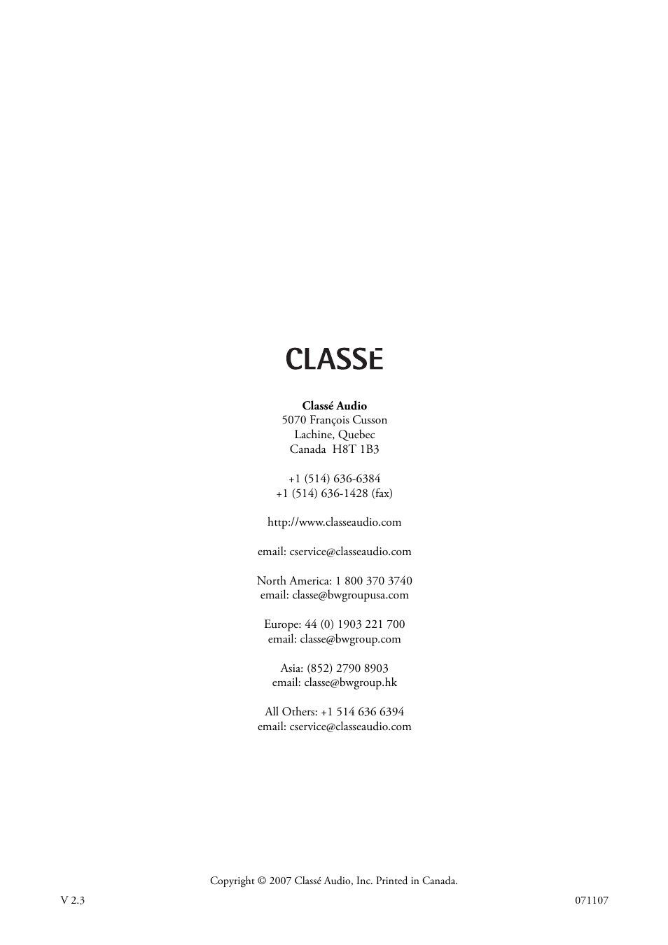 Classe Audio CA-2200 User Manual | Page 30 / 30