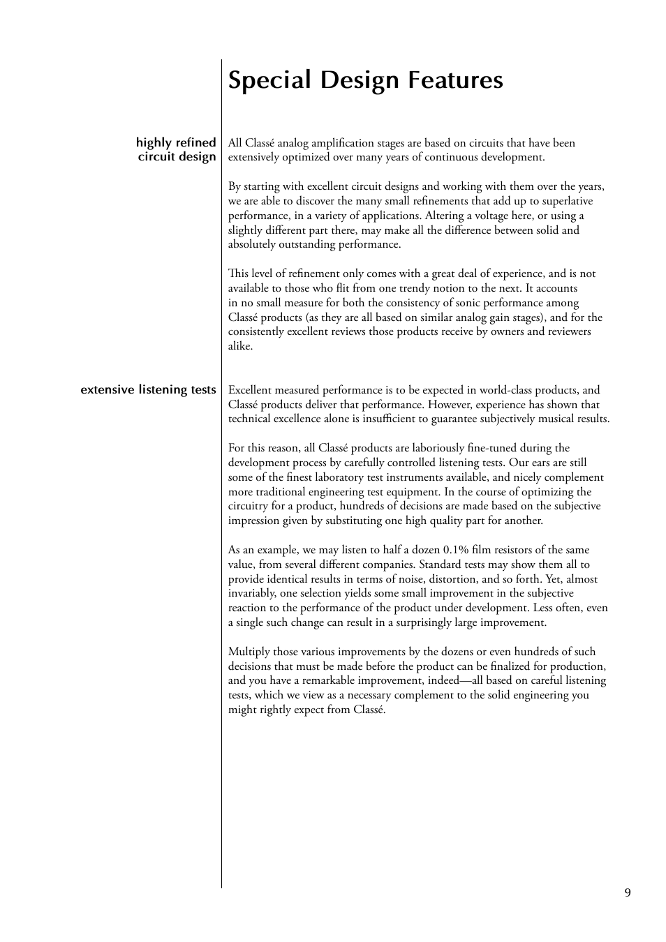 Special design features | Classe Audio CA-2200 User Manual | Page 9 / 30