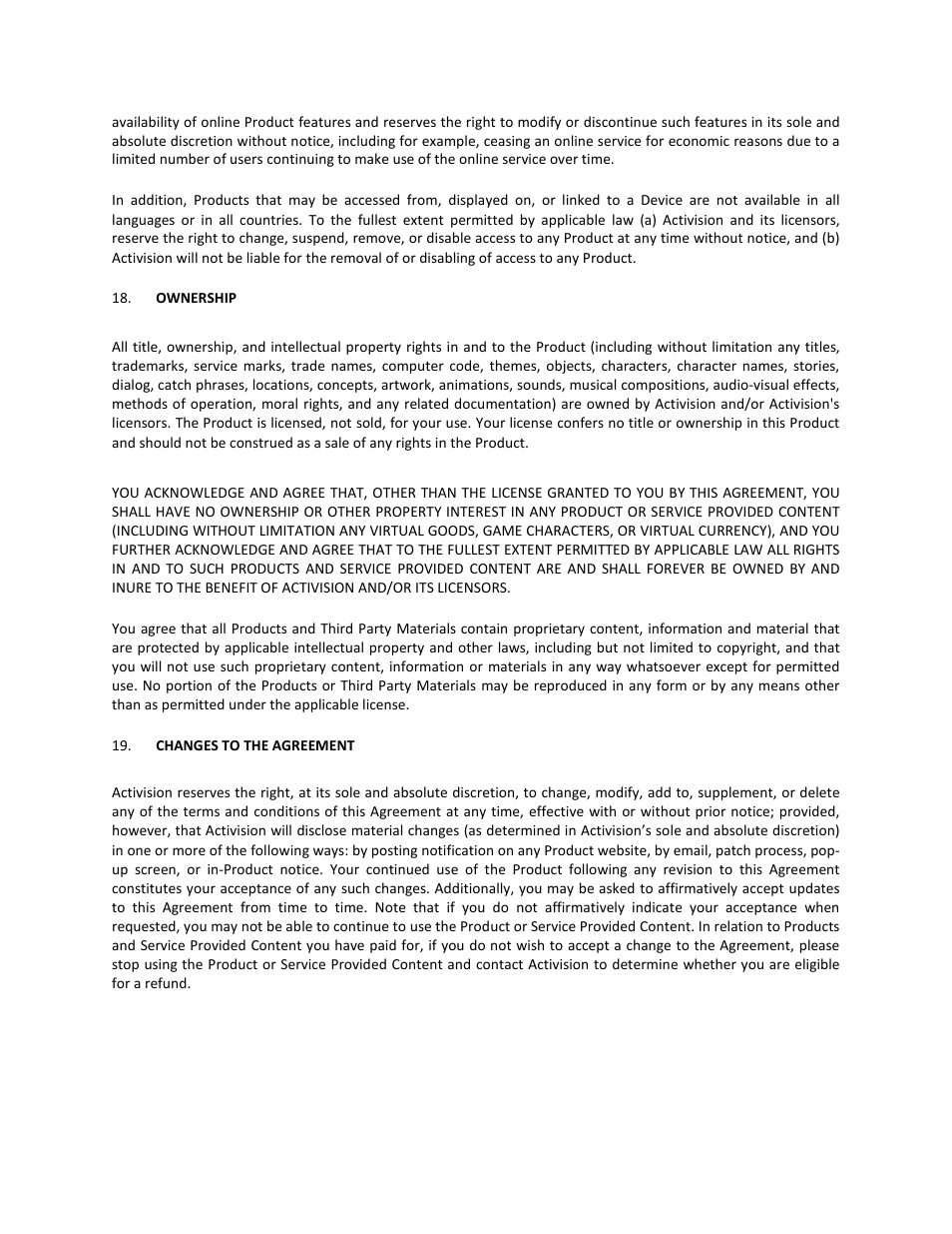 Ownership, Changes to the agreement | Activision Wipeout Create & Crash User Manual | Page 14 / 21