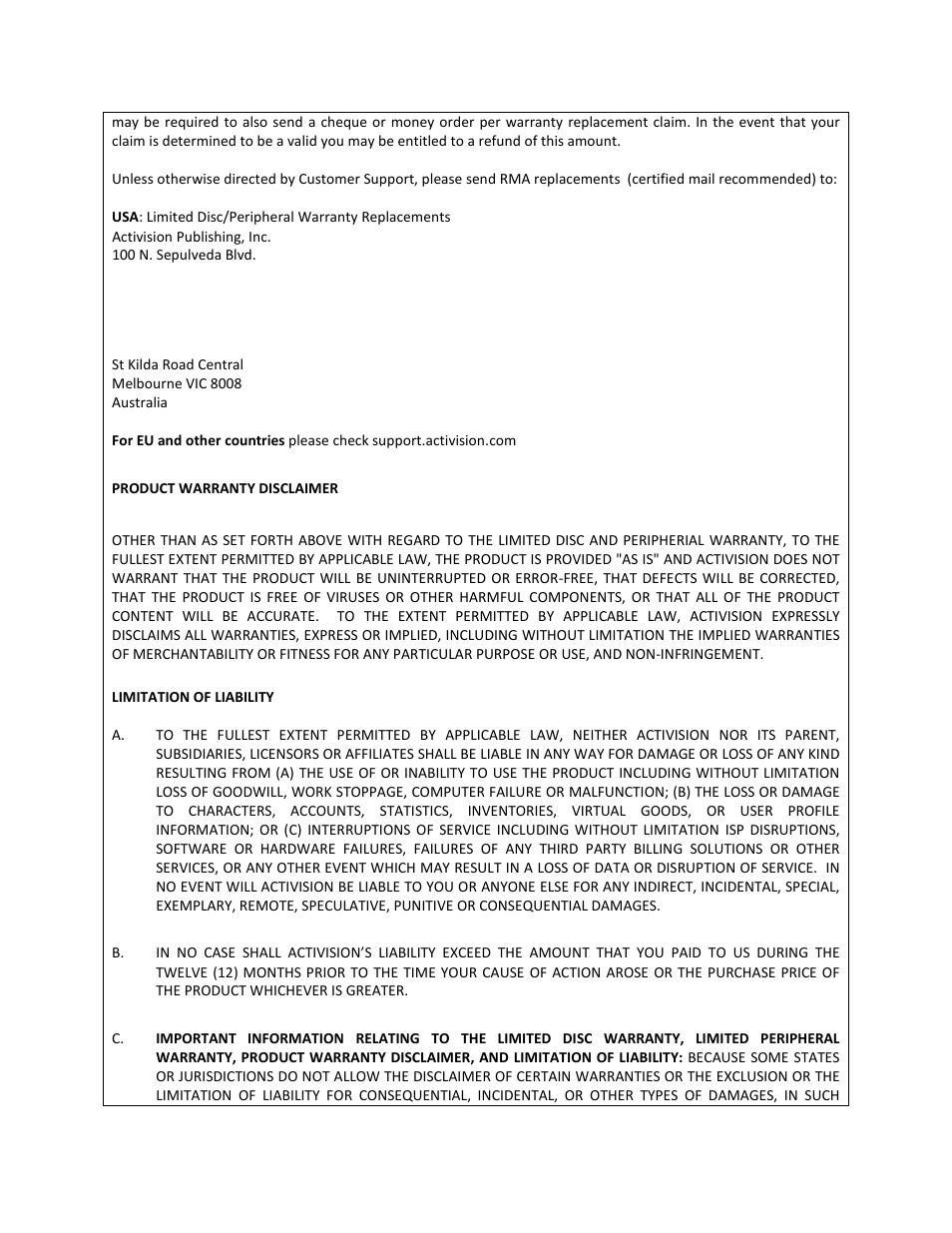 Product warranty disclaimer | Activision Wipeout Create & Crash User Manual | Page 3 / 21