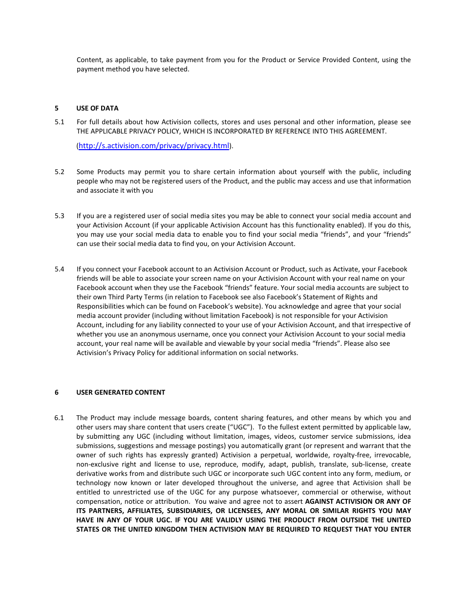 5 use of data, Http://s.activision.com/privacy/privacy.html), 6 user generated content | Activision Wipeout Create & Crash User Manual | Page 7 / 21