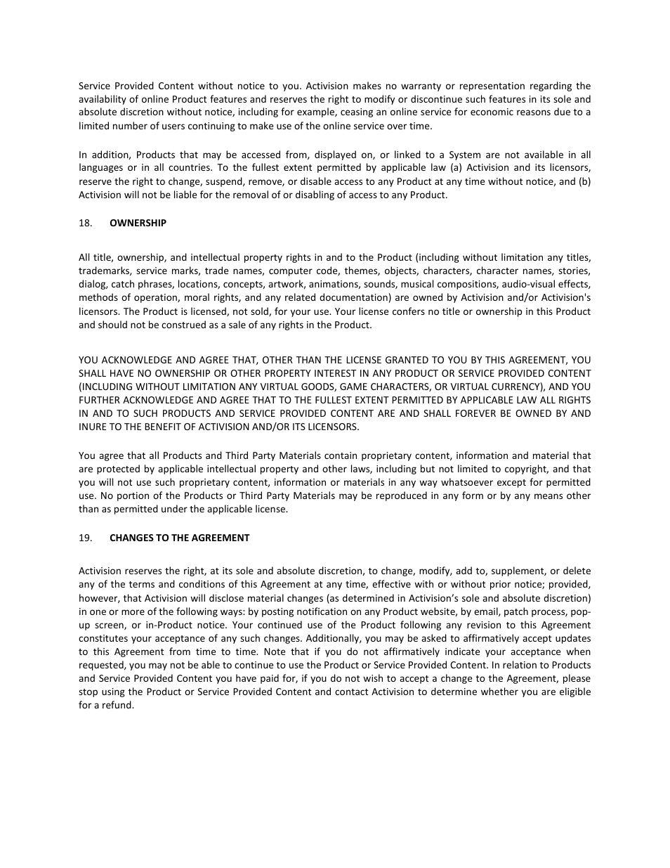 Ownership, Changes to the agreement | Activision Cabela's African Adventures User Manual | Page 15 / 22