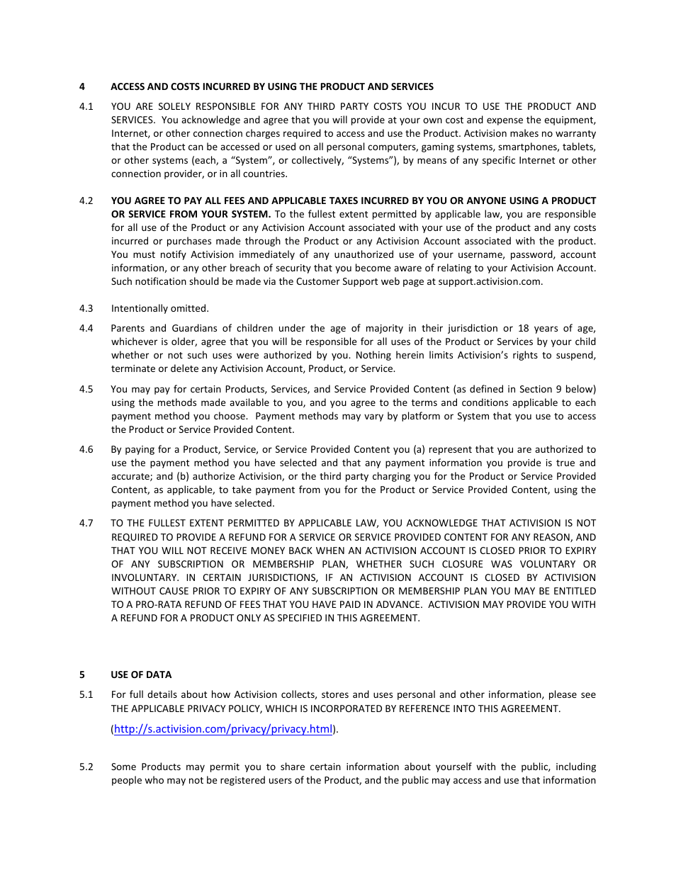 3 intentionally omitted, 5 use of data, Http://s.activision.com/privacy/privacy.html) | Activision Cabela's African Adventures User Manual | Page 7 / 22