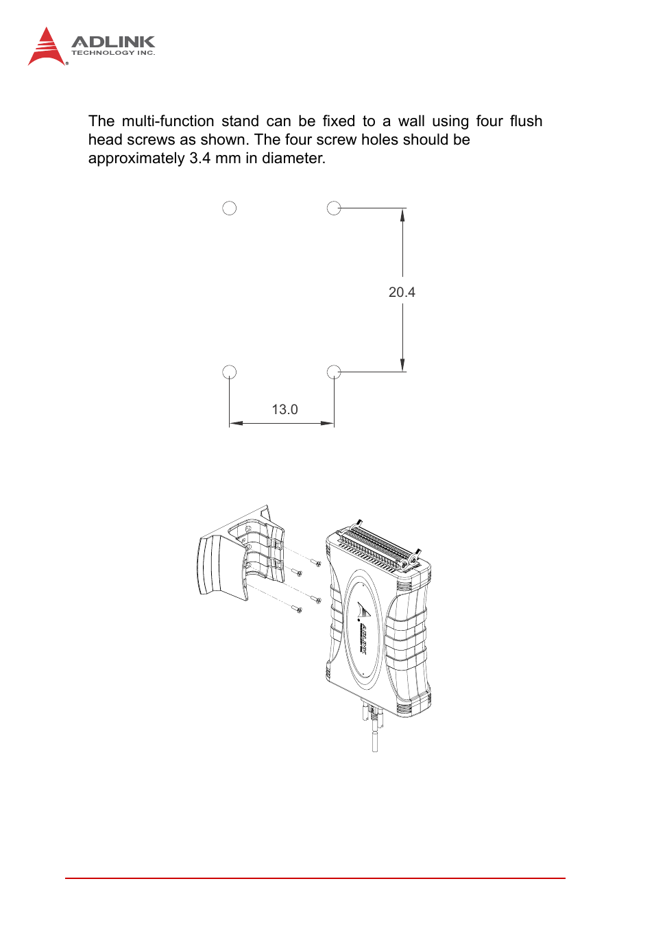 4 wall mounting, Wall mounting, Figure 2-13 | Wall mount holes, Figure 2-14, Module with wall mount apparatus | ADLINK USB-1903 User Manual | Page 34 / 84