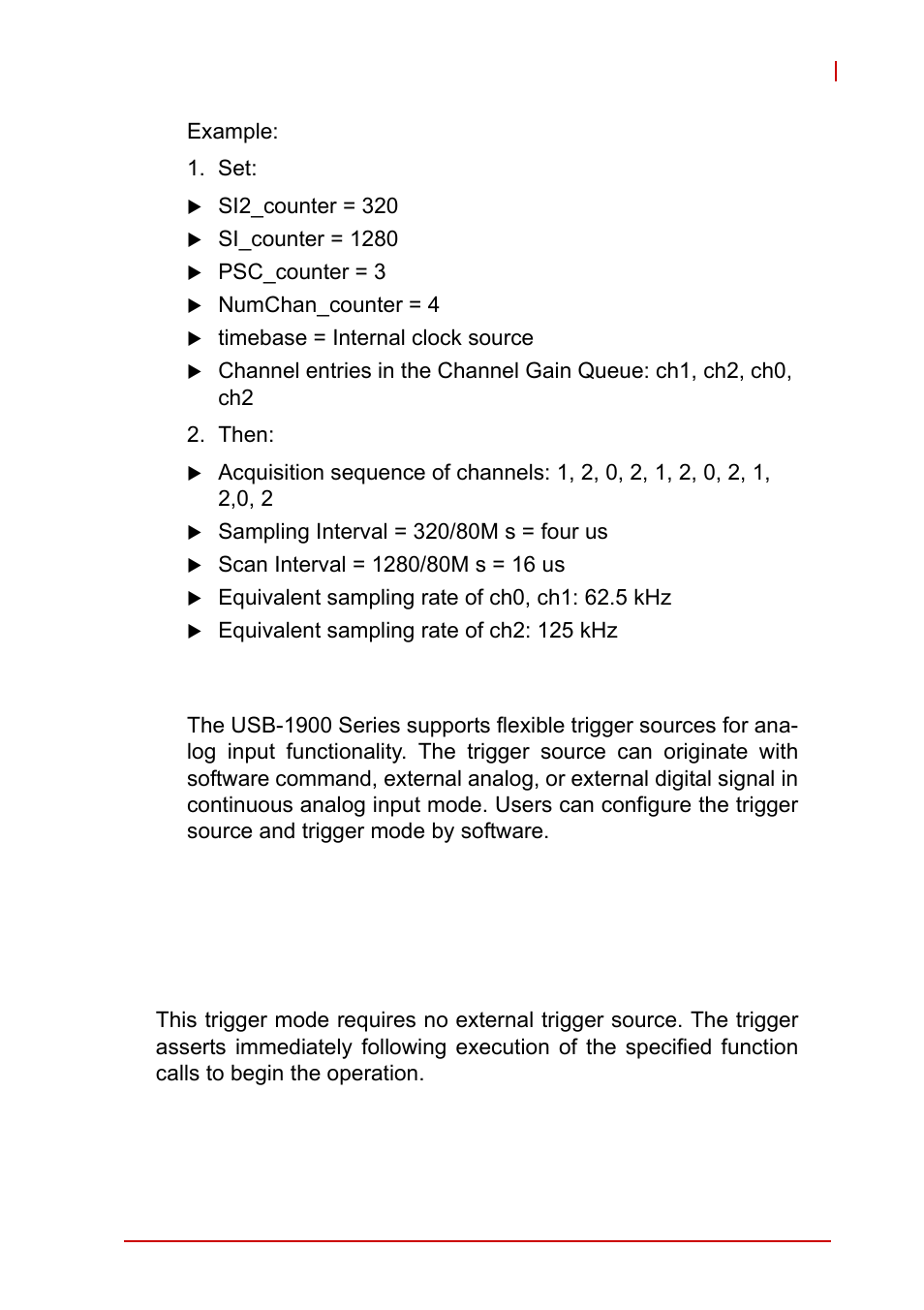 5 analog input triggering, 3 trigger sources, 1 software triggering | Analog input triggering, Trigger sources, Software triggering | ADLINK USB-1903 User Manual | Page 55 / 84