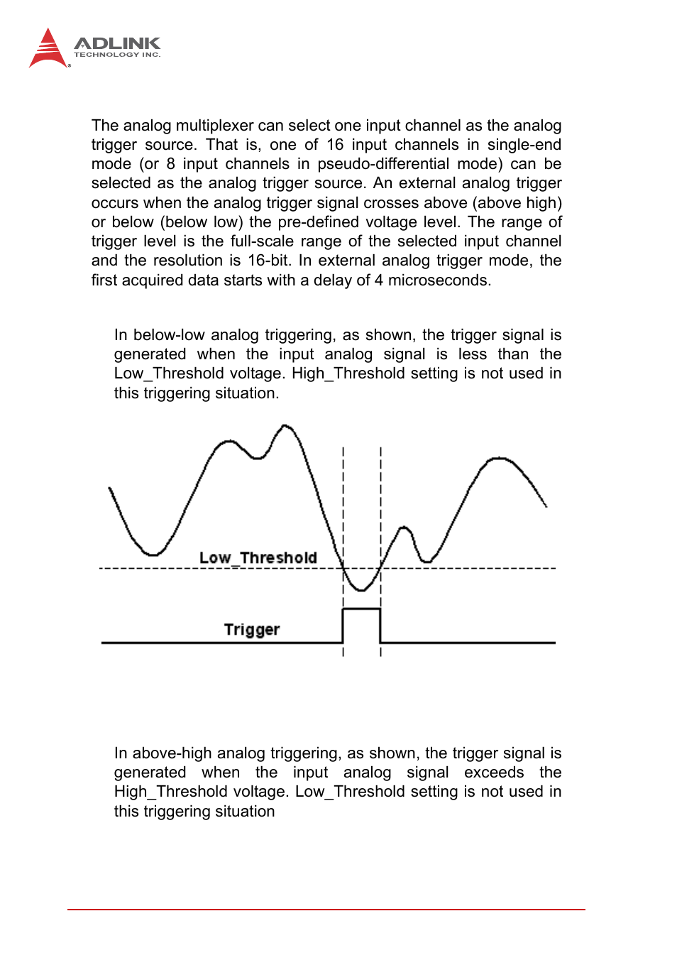 2 external analog triggering, External analog triggering, Figure 4-4 | Below-low analog triggering | ADLINK USB-1903 User Manual | Page 56 / 84