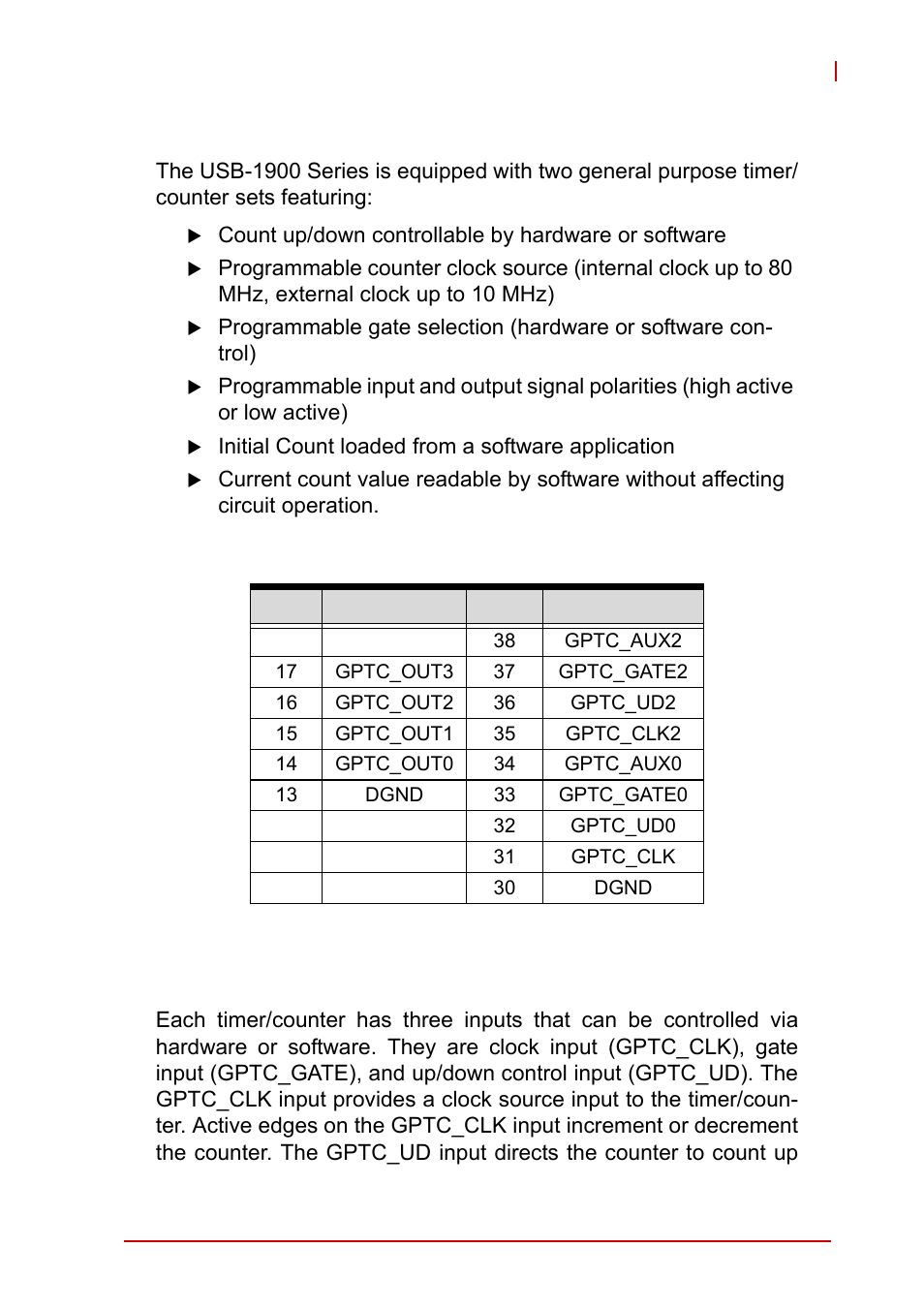 2 general purpose timer/counter, 7 basic timer/counter function, General purpose timer/counter | Basic timer/counter function, Table 4-5: timer/counter pin definition | ADLINK USB-1903 User Manual | Page 71 / 84
