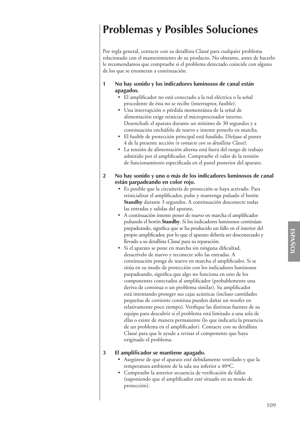 Problemas y posibles soluciones | Classe Audio CA-5100 User Manual | Page 109 / 180