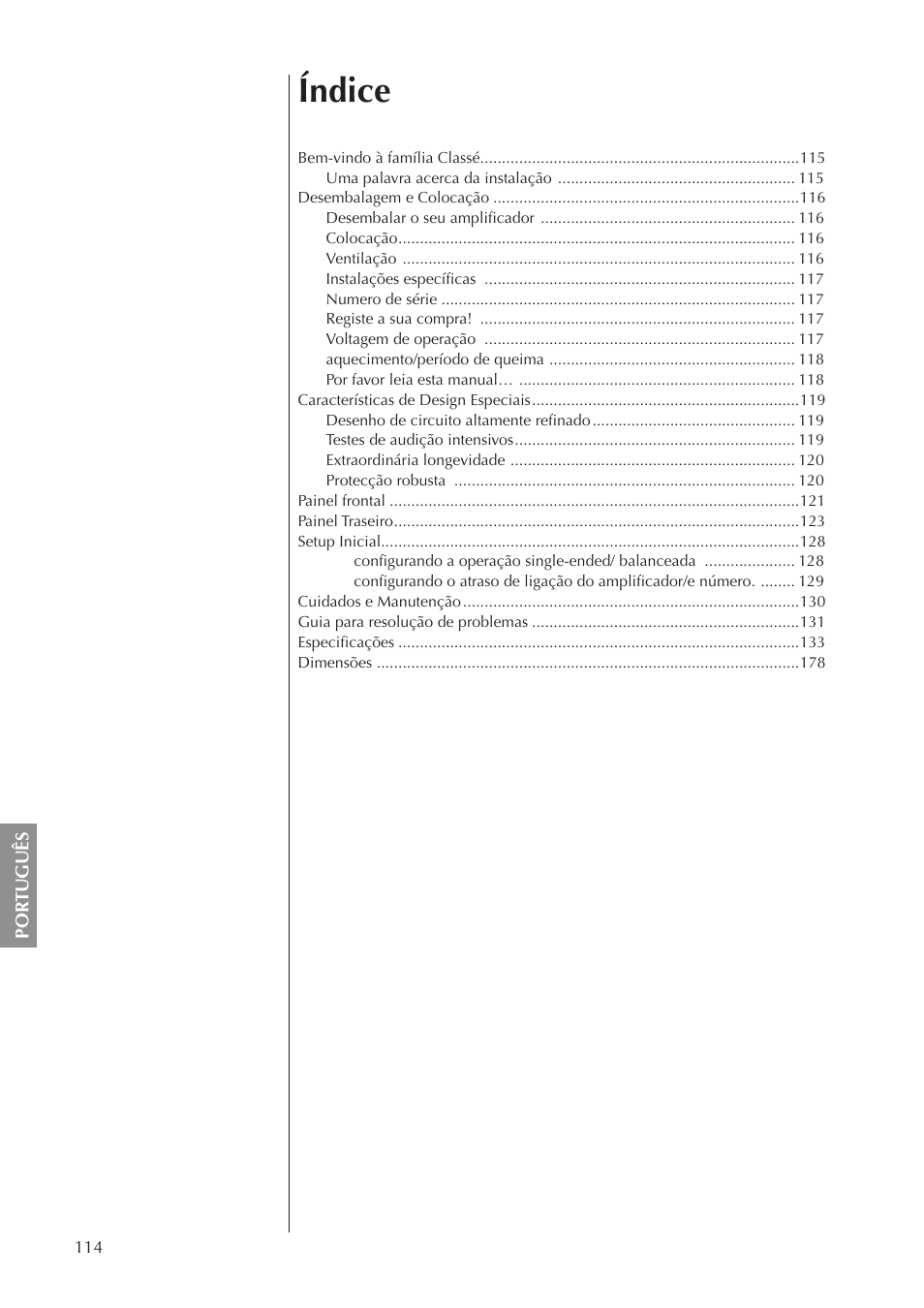 Índice | Classe Audio CA-5100 User Manual | Page 114 / 180