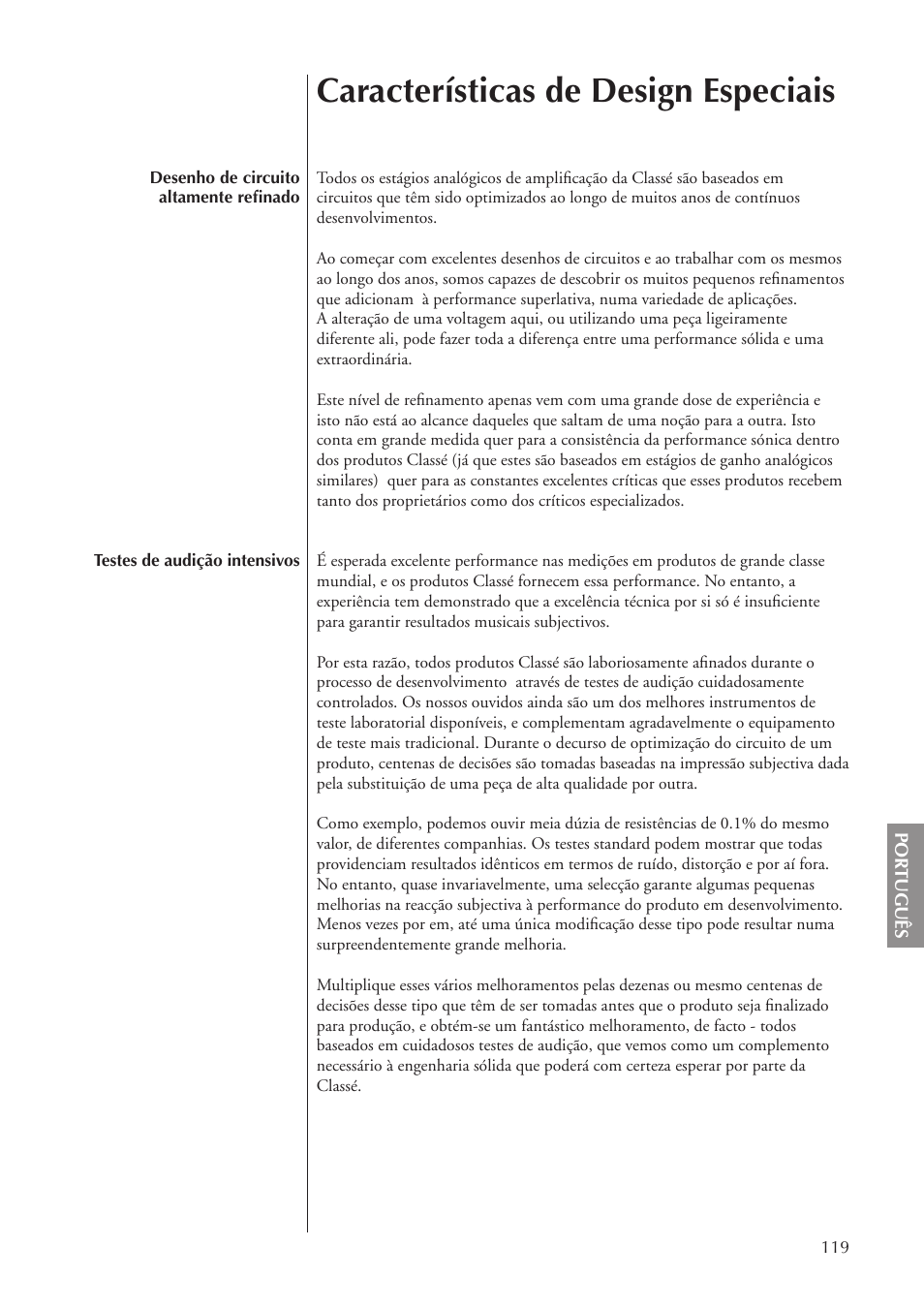 Características de design especiais | Classe Audio CA-5100 User Manual | Page 119 / 180