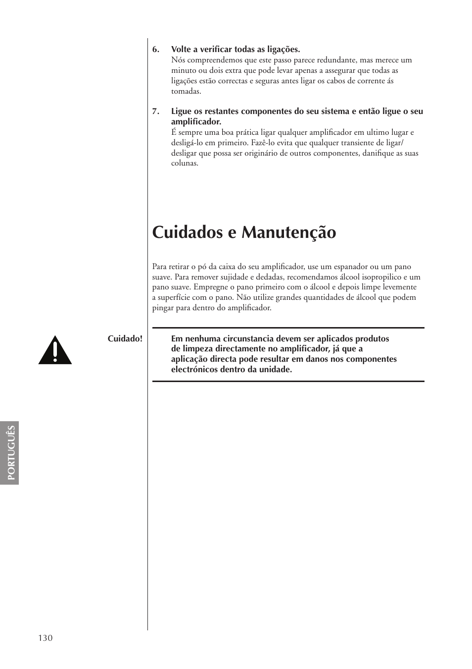 Cuidados e manutenção | Classe Audio CA-5100 User Manual | Page 130 / 180