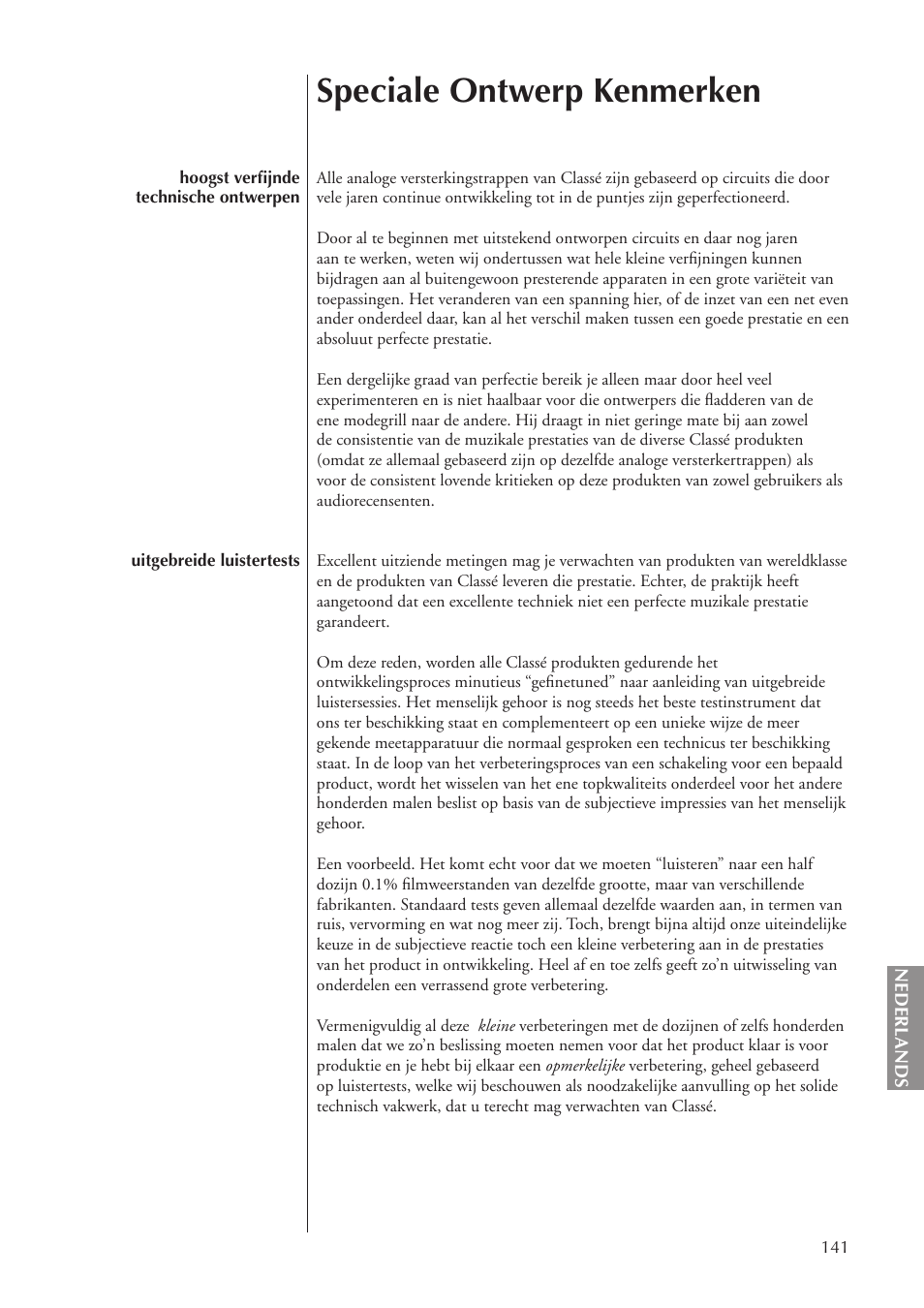 Speciale ontwerp kenmerken | Classe Audio CA-5100 User Manual | Page 141 / 180