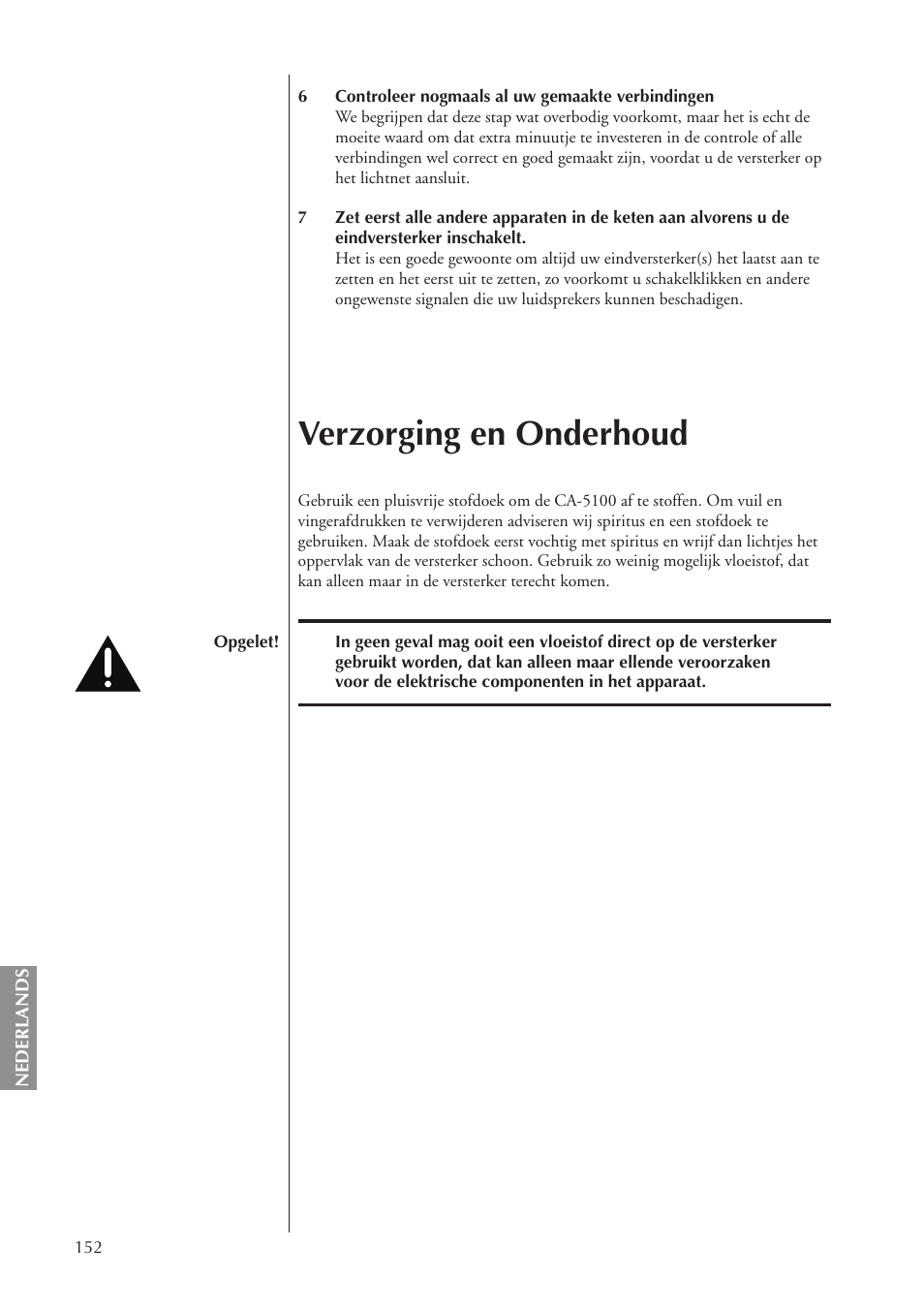 Verzorging en onderhoud | Classe Audio CA-5100 User Manual | Page 152 / 180