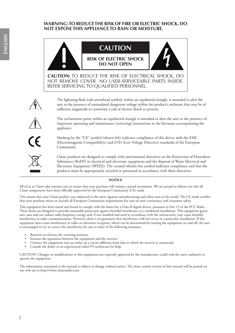 Caution | Classe Audio CA-5100 User Manual | Page 2 / 180