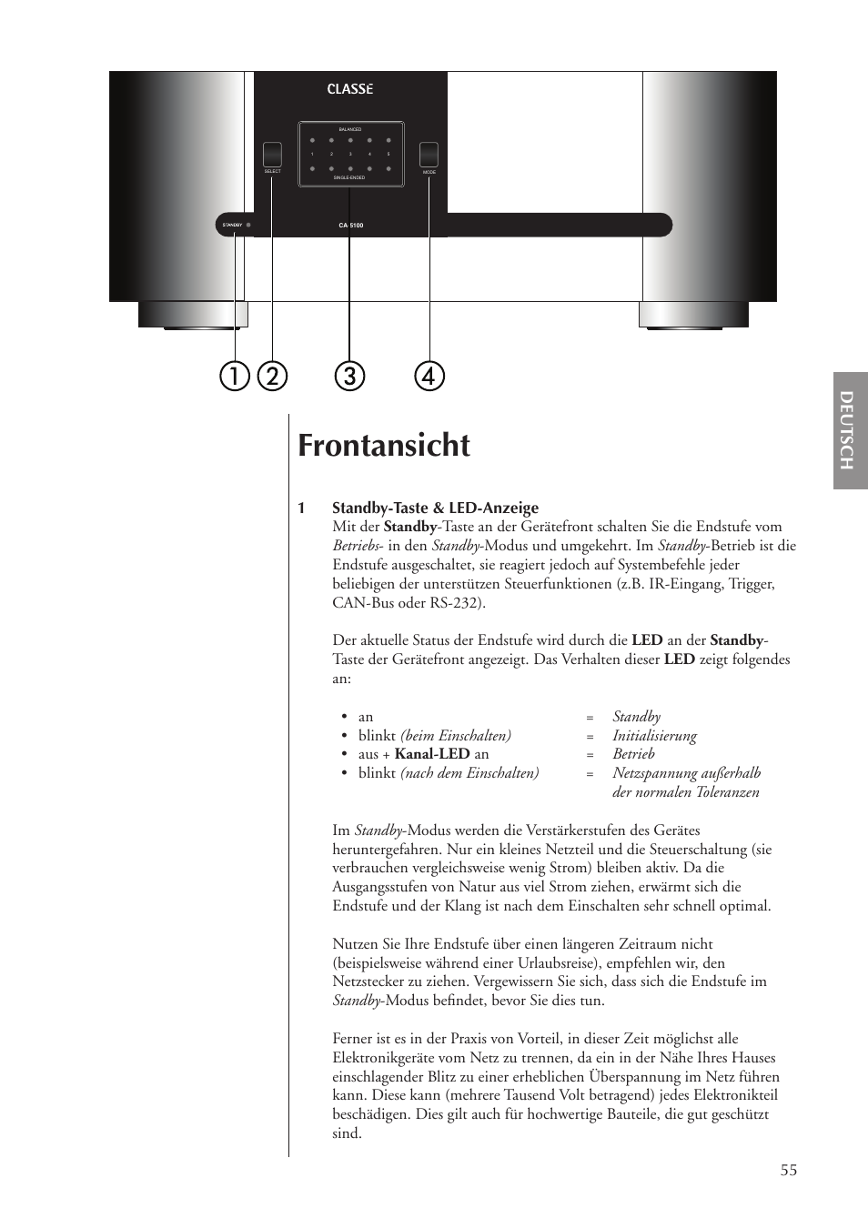 Frontansicht, Deutsch | Classe Audio CA-5100 User Manual | Page 55 / 180