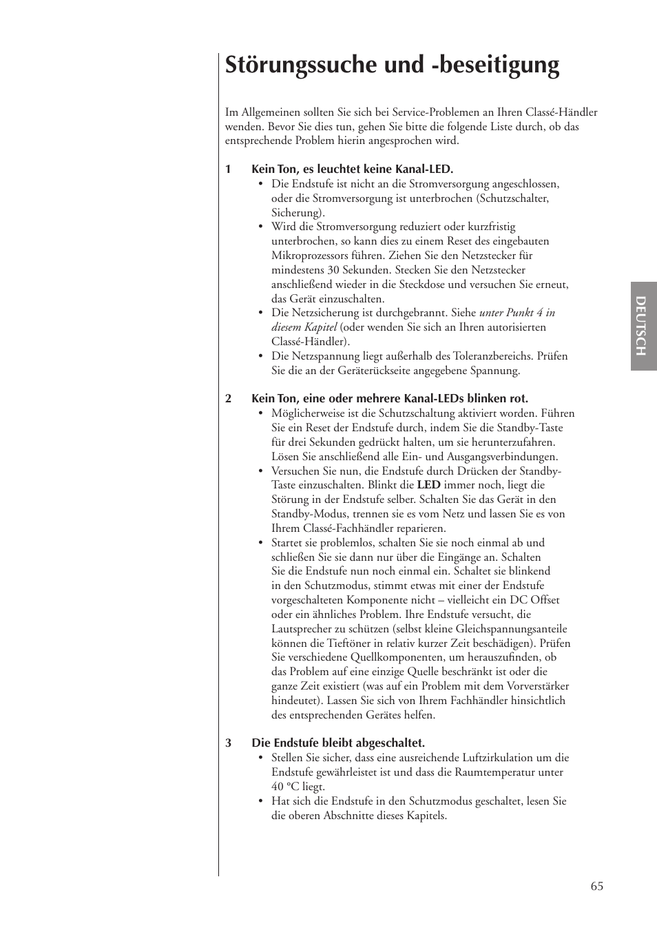 Störungssuche und -beseitigung | Classe Audio CA-5100 User Manual | Page 65 / 180