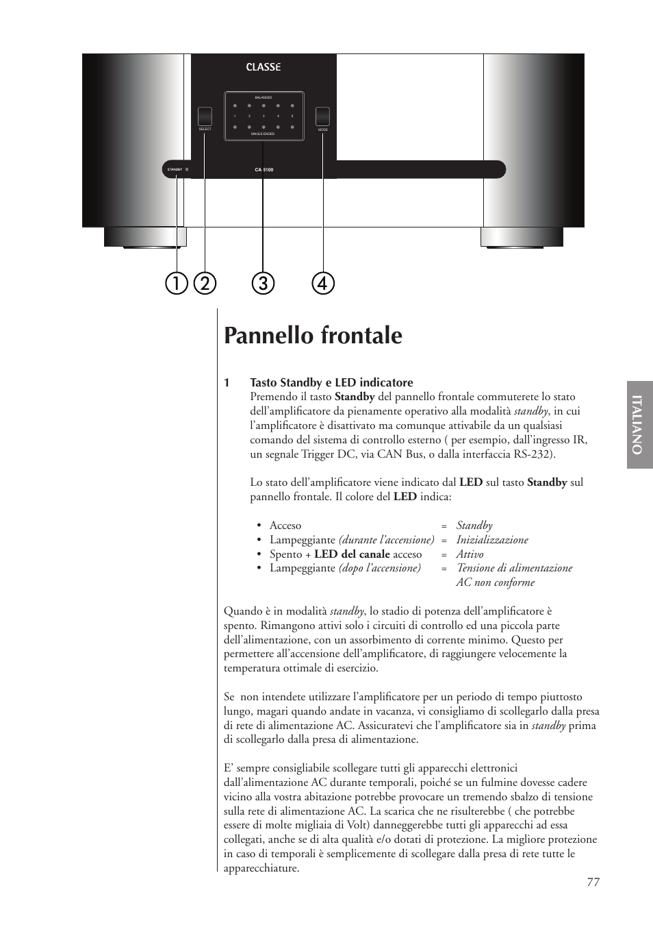 Pannello frontale, It aliano | Classe Audio CA-5100 User Manual | Page 77 / 180