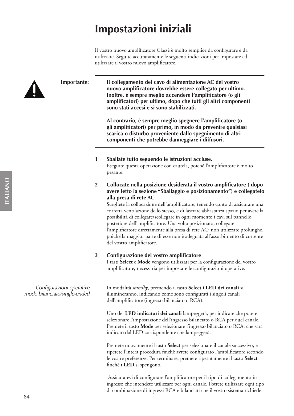 Impostazioni iniziali | Classe Audio CA-5100 User Manual | Page 84 / 180