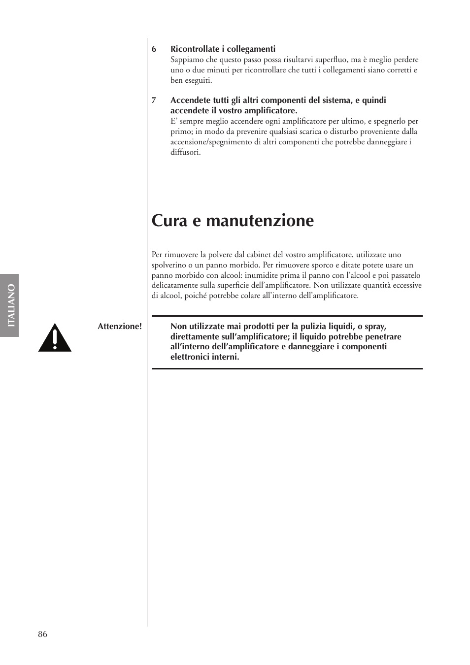Cura e manutenzione | Classe Audio CA-5100 User Manual | Page 86 / 180