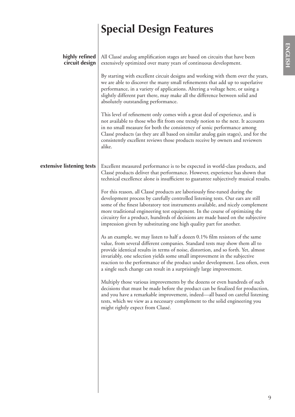 Special design features | Classe Audio CA-5100 User Manual | Page 9 / 180
