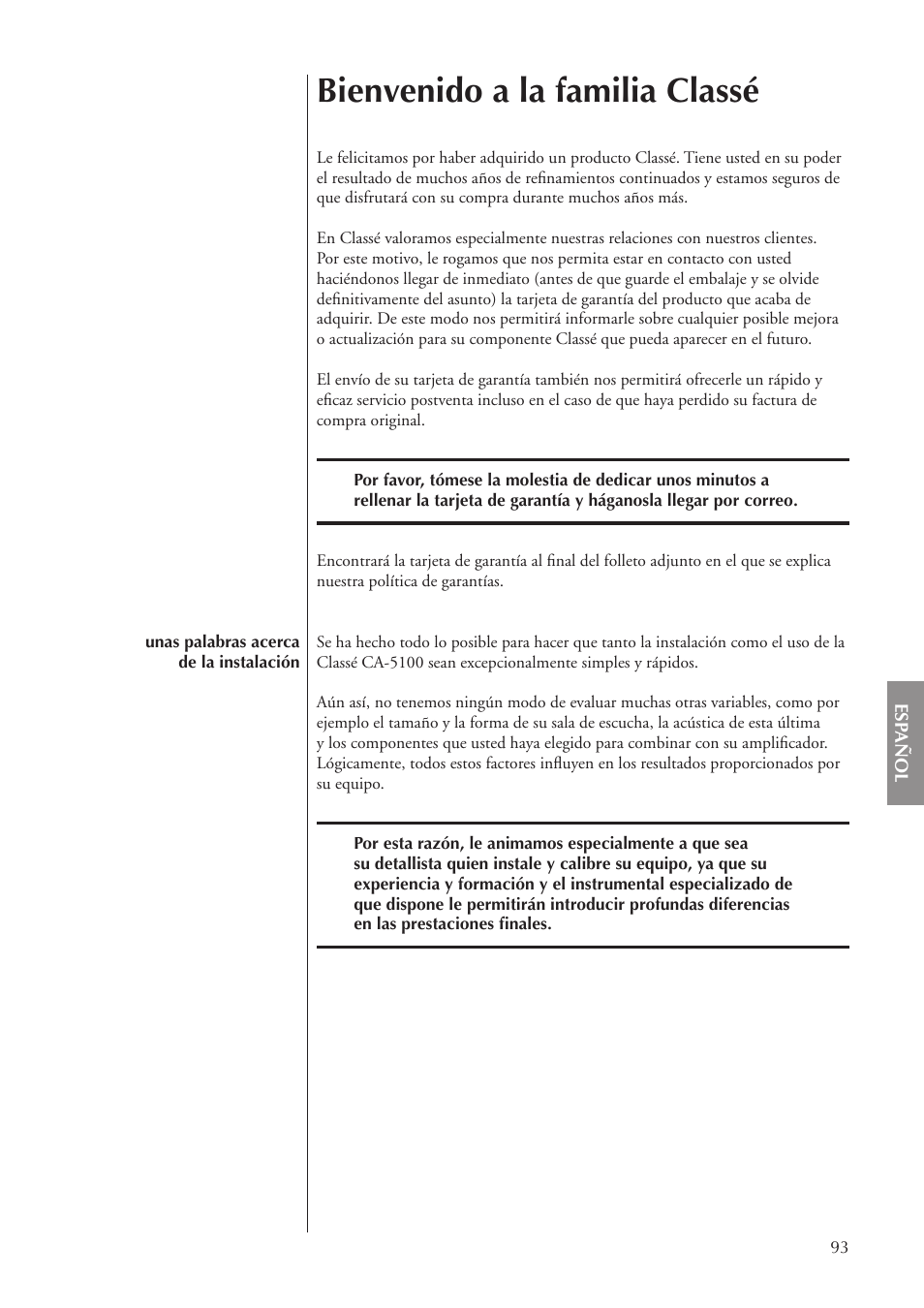 Bienvenido a la familia classé | Classe Audio CA-5100 User Manual | Page 93 / 180