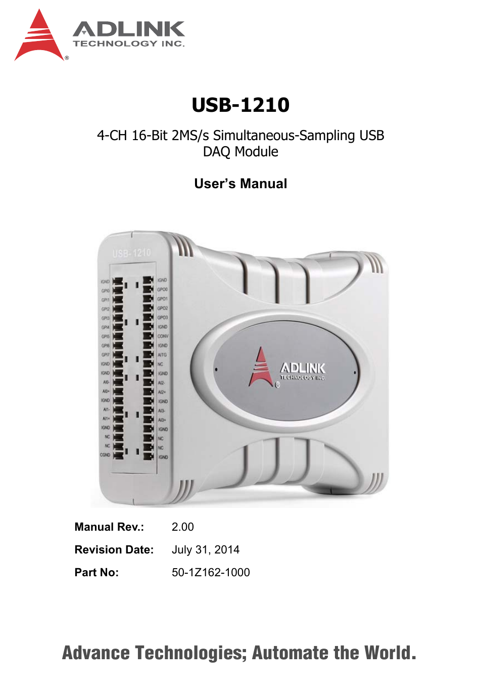 ADLINK USB-1210 User Manual | 54 pages