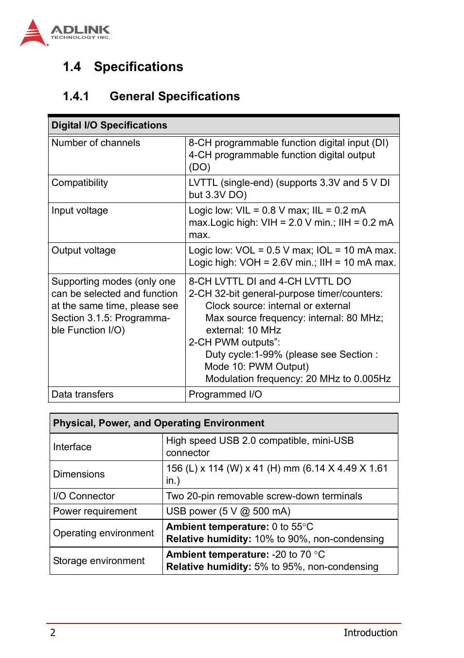 4 specifications, 1 general specifications, Specifications | General specifications | ADLINK USB-1210 User Manual | Page 12 / 54