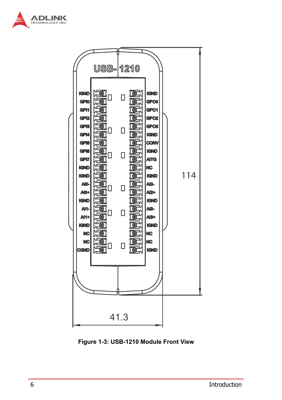 Figure 1-3, Usb-1210 module front view | ADLINK USB-1210 User Manual | Page 16 / 54