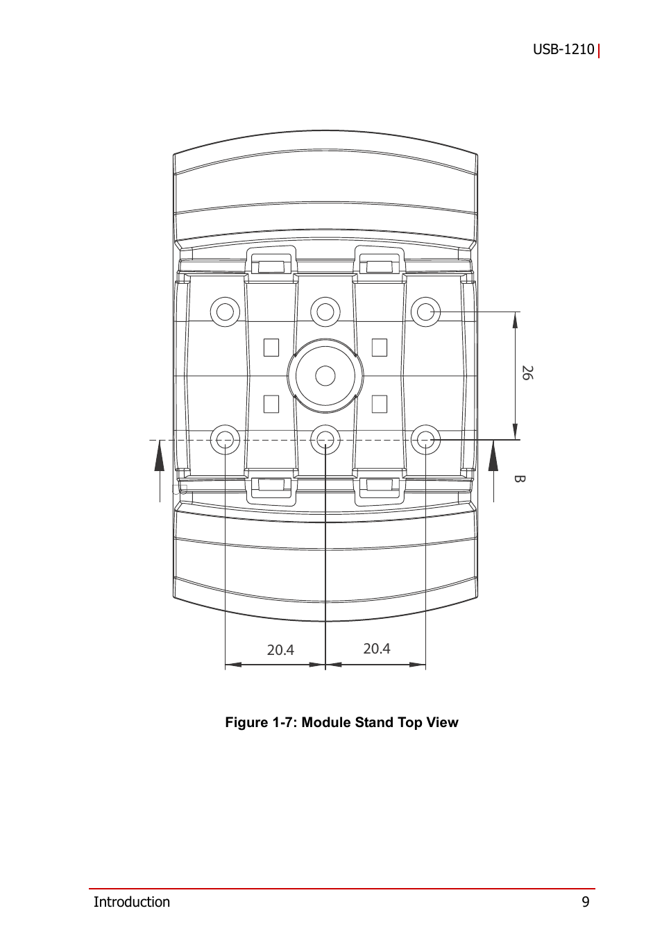 Figure 1-7, Module stand top view | ADLINK USB-1210 User Manual | Page 19 / 54