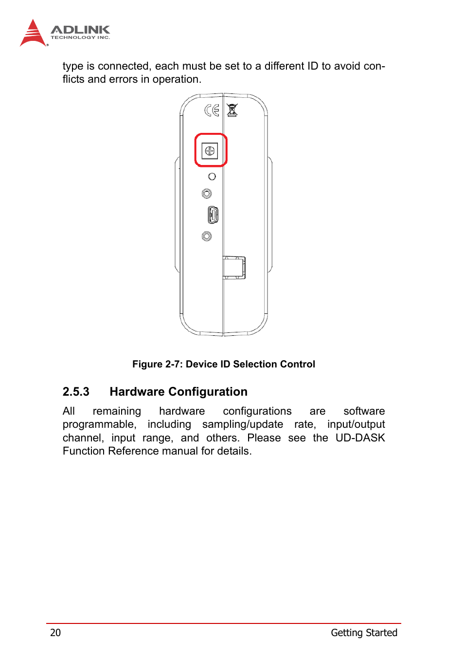 3 hardware configuration, Hardware configuration, Figure 2-7 | Device id selection control | ADLINK USB-1210 User Manual | Page 30 / 54