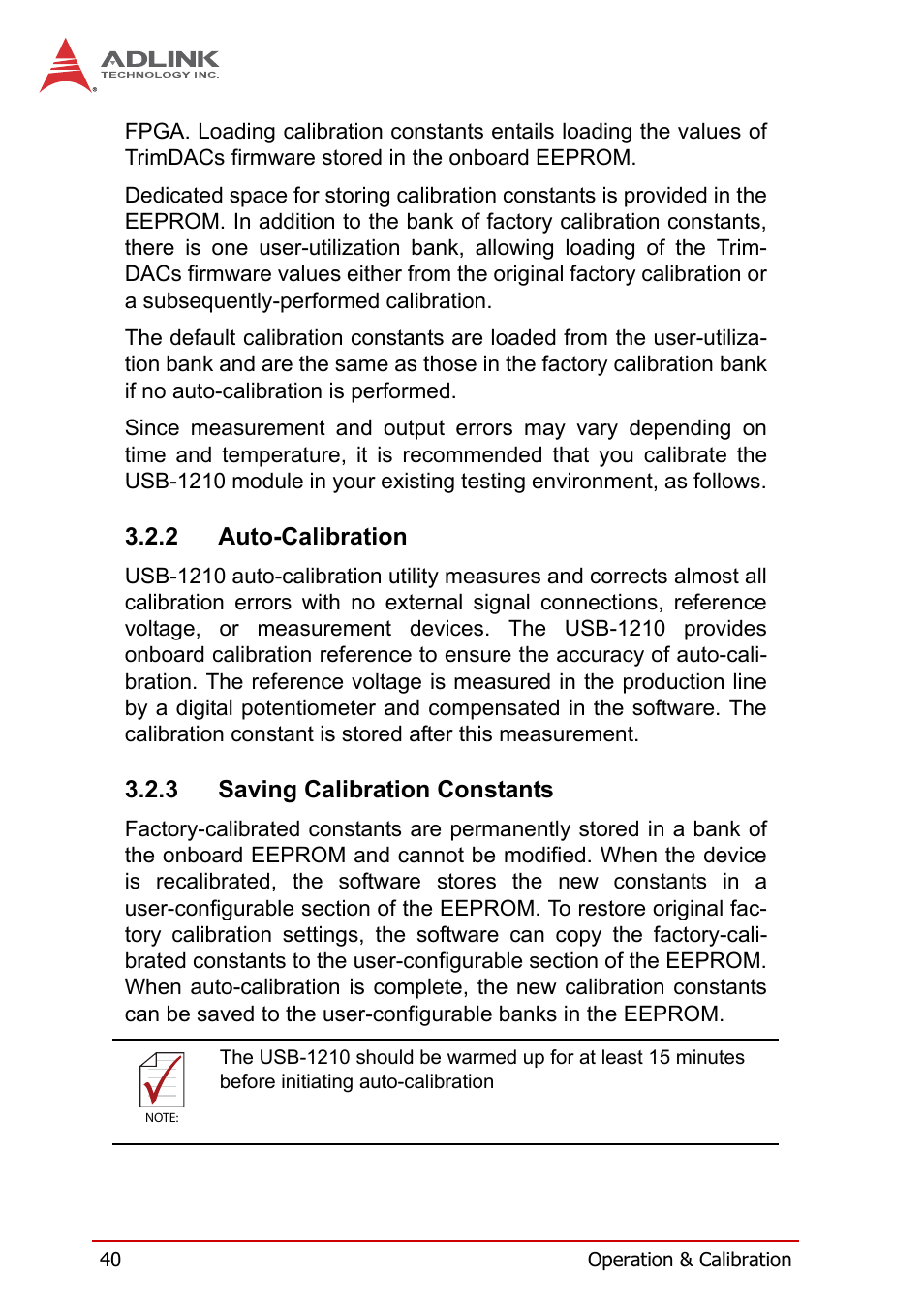 2 auto-calibration, 3 saving calibration constants, Auto-calibration | Saving calibration constants | ADLINK USB-1210 User Manual | Page 50 / 54