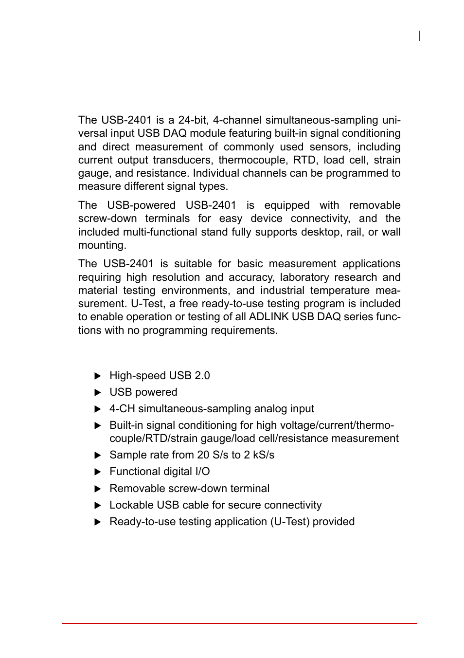 1 introduction, 1 overview, 2 features | Overview, Features, 1introduction | ADLINK USB-2401 User Manual | Page 11 / 60