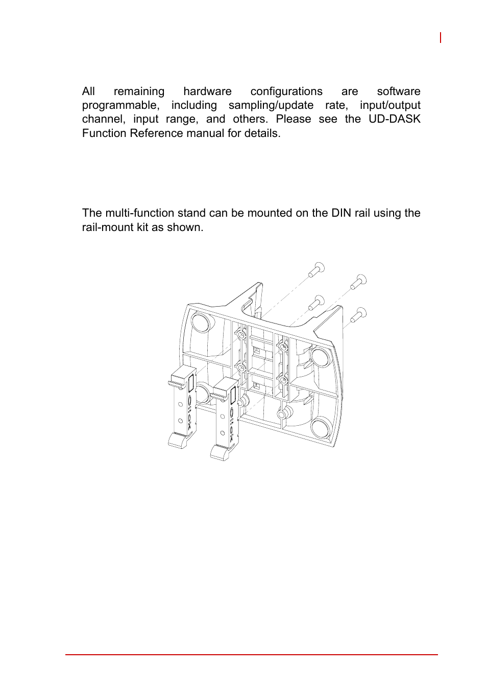 3 hardware configuration, 4 device mounting, 1 rail mounting | Hardware configuration, Device mounting, Rail mounting, Figure 2-3, Rail mount kit | ADLINK USB-2401 User Manual | Page 33 / 60