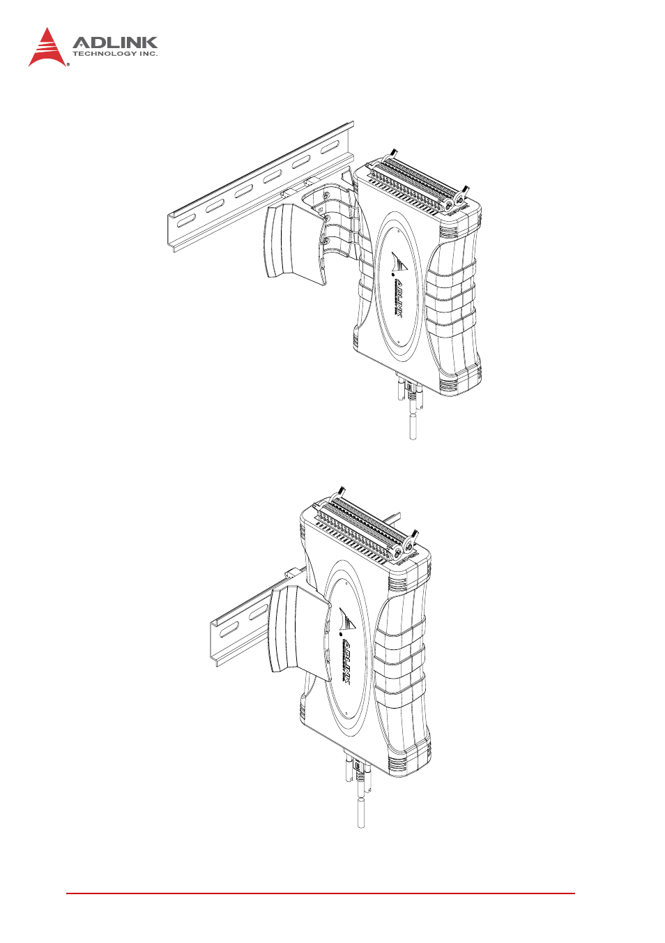 Figure 2-4, Module pre-rail mounting, Figure 2-5 | Module rail-mounted | ADLINK USB-2401 User Manual | Page 34 / 60