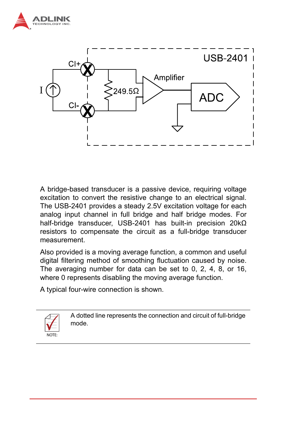 3 full bridge and half bridge input mode, Full bridge and half bridge input mode, Figure 3-4 | Current source connection | ADLINK USB-2401 User Manual | Page 40 / 60