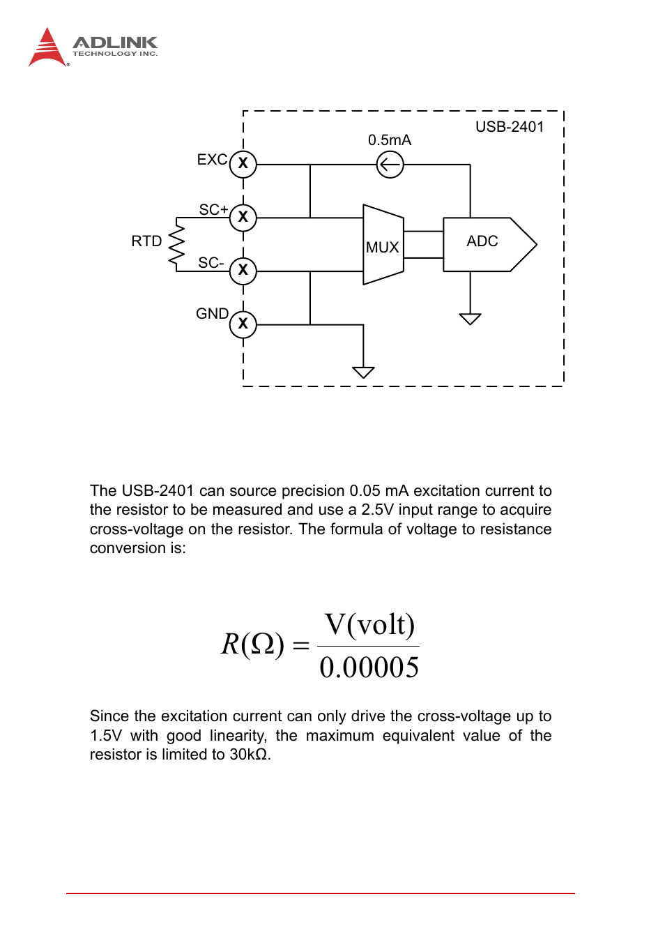 6 wire resistance mode, Wire resistance mode, Figure 3-9 | Wire rtd connection | ADLINK USB-2401 User Manual | Page 44 / 60
