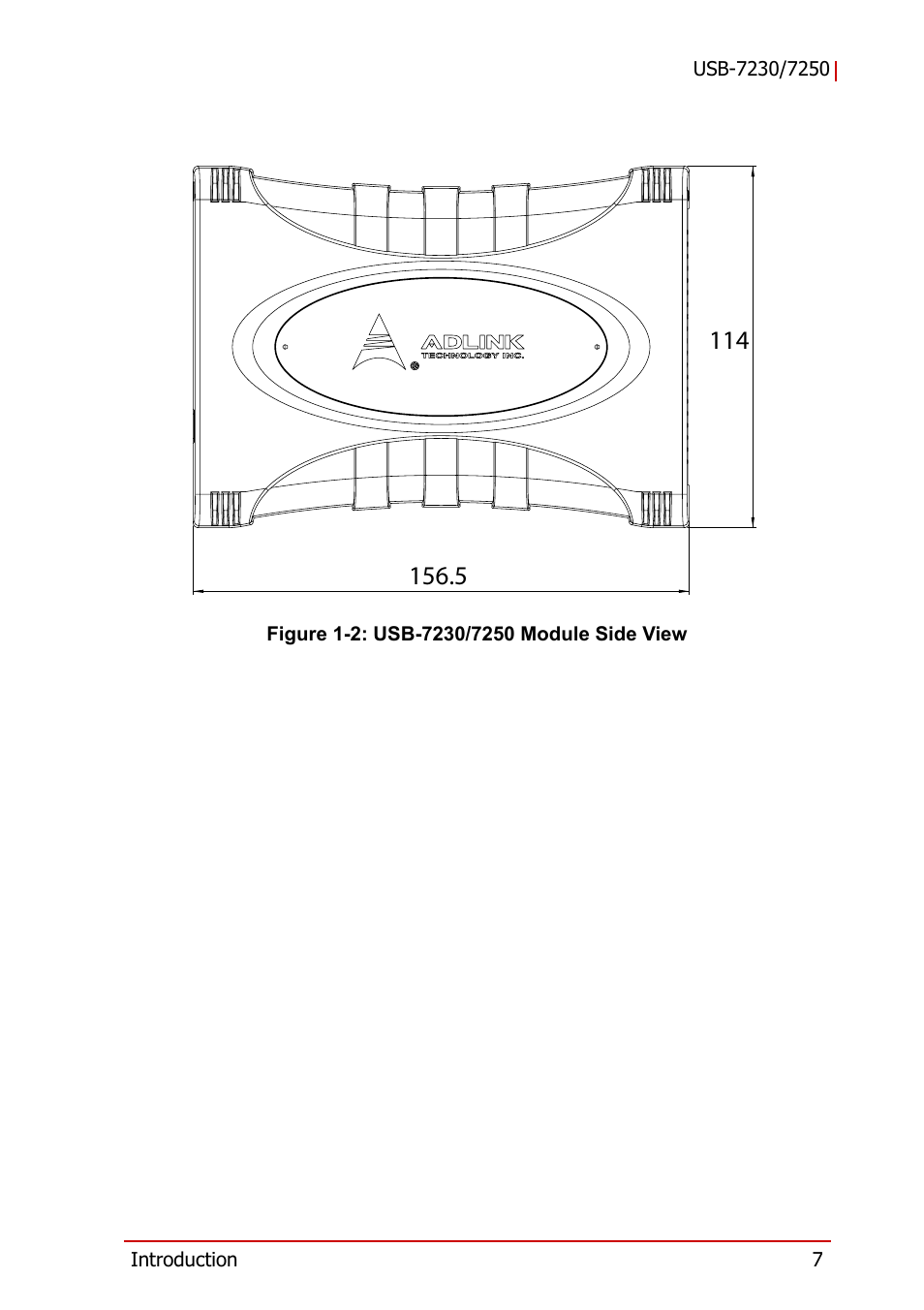 Figure 1-2, Usb-7230/7250 module side view | ADLINK USB-7250 User Manual | Page 17 / 50