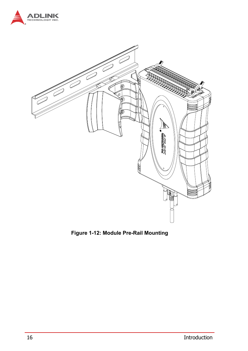 Figure 1-12, Module pre-rail mounting | ADLINK USB-7250 User Manual | Page 26 / 50