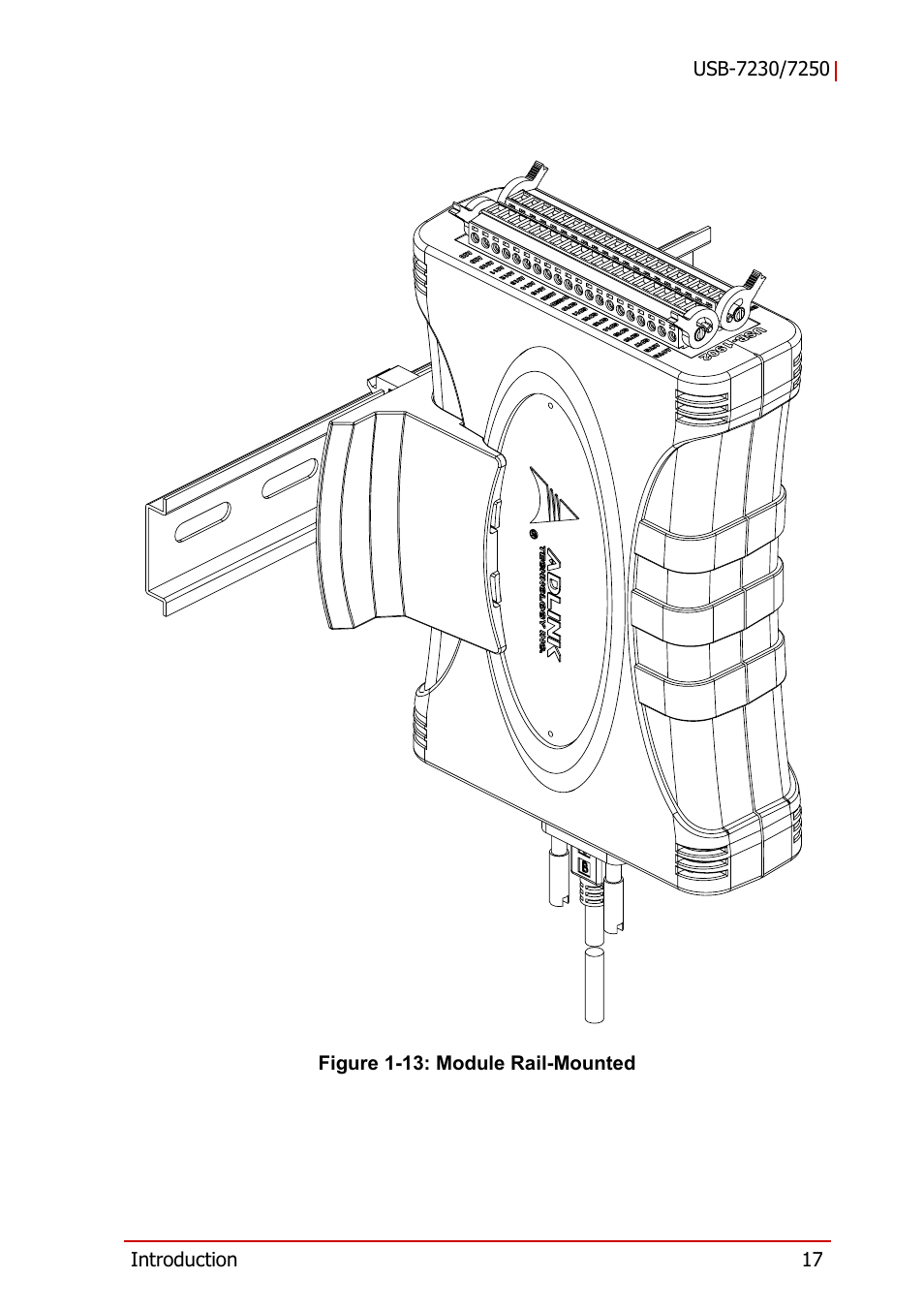 Figure 1-13, Module rail-mounted | ADLINK USB-7250 User Manual | Page 27 / 50