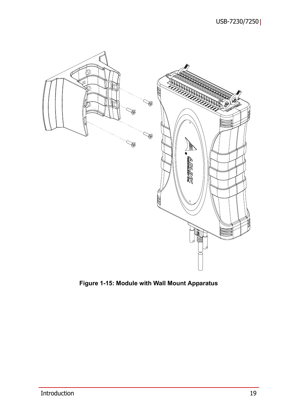 Figure 1-15, Module with wall mount apparatus | ADLINK USB-7250 User Manual | Page 29 / 50