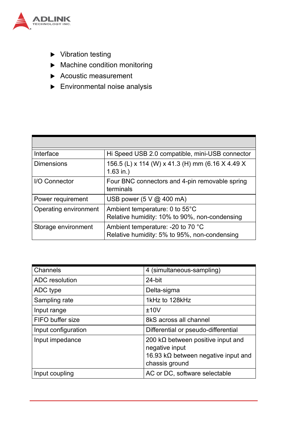 3 applications, 4 specifications, 1 general specifications | 2 analog input (ai), Applications, Specifications, General specifications, Analog input (ai) | ADLINK USB-2405 User Manual | Page 12 / 56