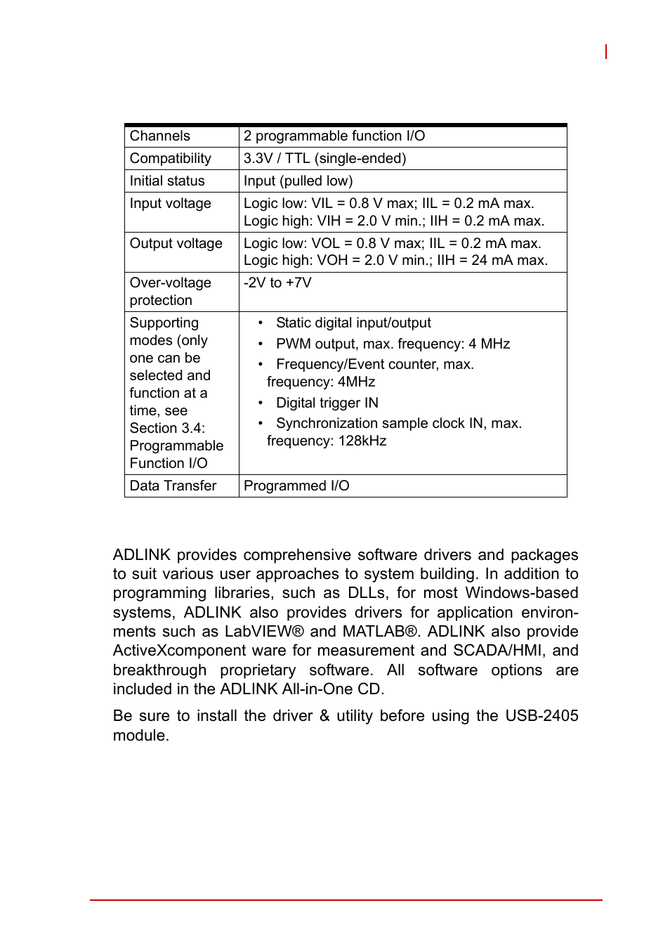 5 digital i/o, 5 software support, Digital i/o | Software support | ADLINK USB-2405 User Manual | Page 15 / 56