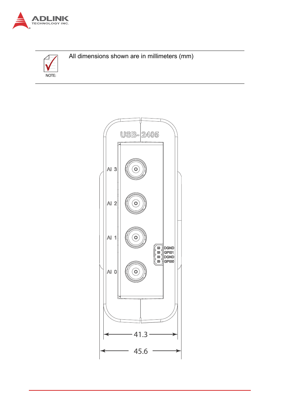 8 overview and dimensions, 1 module, Overview and dimensions | Module | ADLINK USB-2405 User Manual | Page 18 / 56