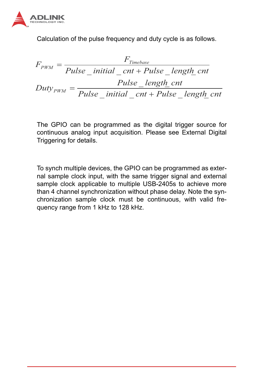 4 digital trigger in for continuous analog input, 5 synchronization sample clock in, Digital trigger in for continuous analog input | Synchronization sample clock in | ADLINK USB-2405 User Manual | Page 50 / 56