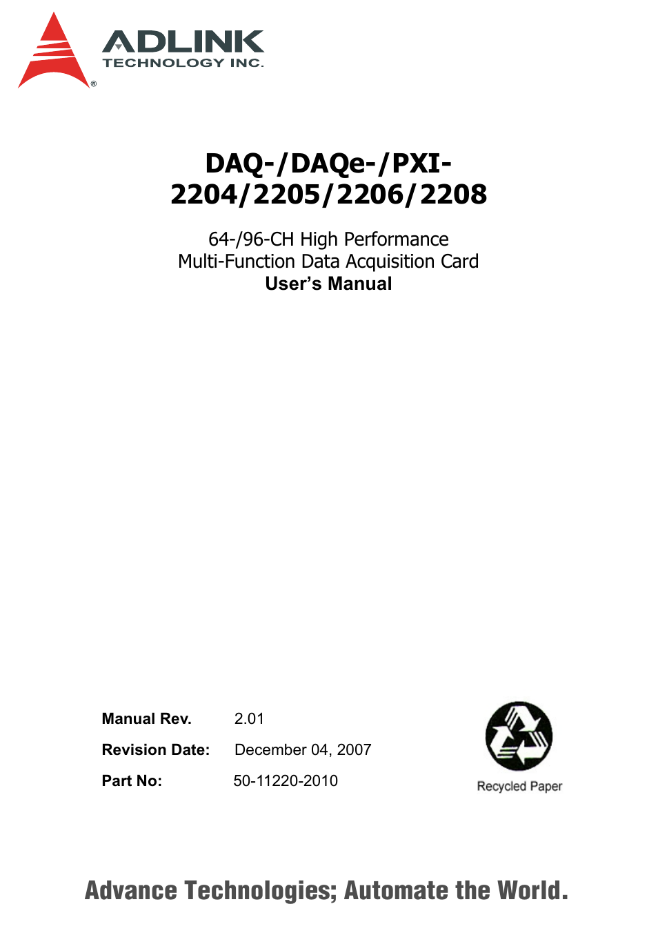 ADLINK PXI-2208 User Manual | 100 pages