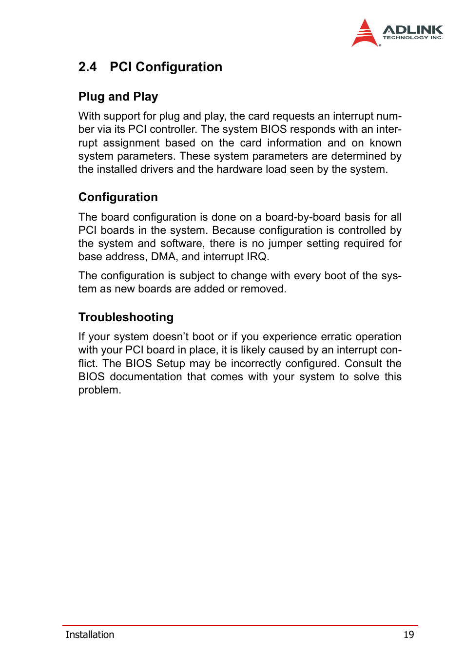 4 pci configuration, Plug and play, Configuration | Troubleshooting, Pci configuration, Plug and play configuration troubleshooting | ADLINK PXI-2208 User Manual | Page 31 / 100